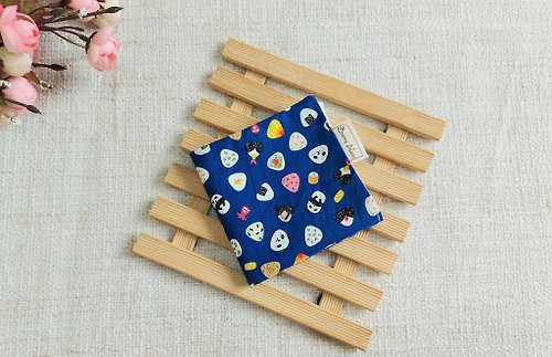cherrymade 純棉紗布手帕/口水巾/小方巾-三角飯糰胖達-藍色