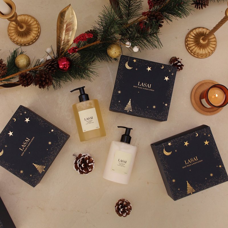 | Christmas Gift Box Fragrance Bath Christmas Packaging | Body Cleanser Body Lotion 350ml LASAI - อื่นๆ - สารสกัดไม้ก๊อก 