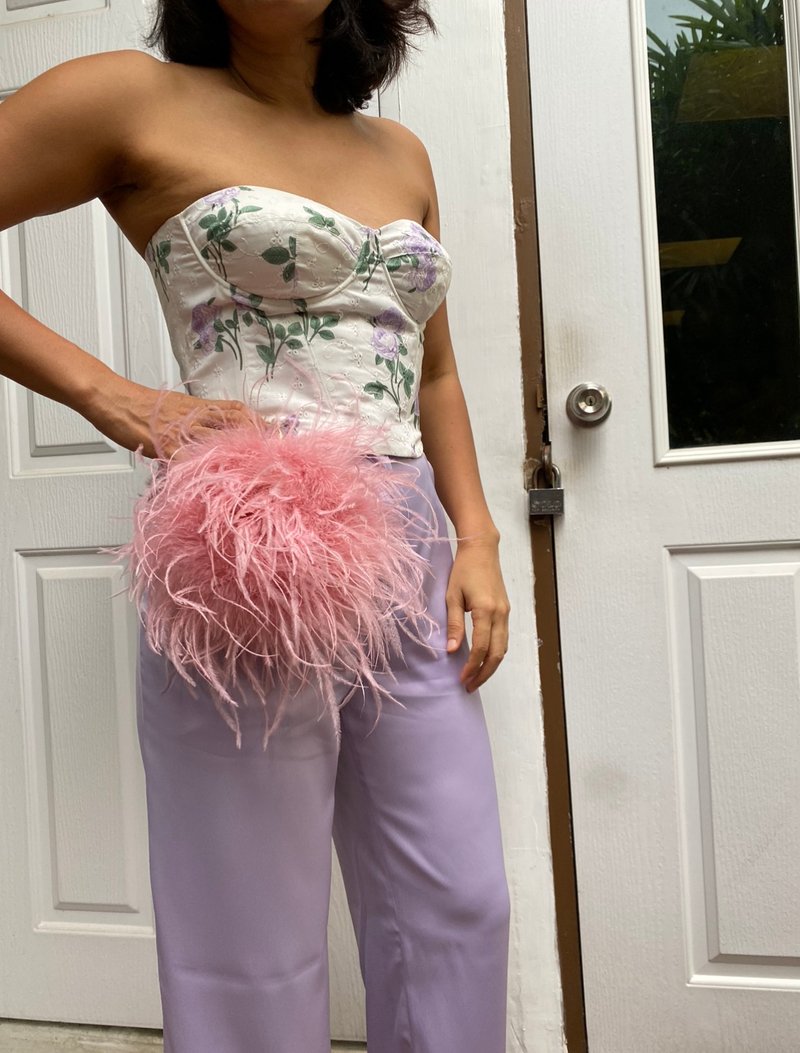 Ray dusty rose pink feathers mini bag for cocktail party - 手提包/手提袋 - 羽絨 粉紅色