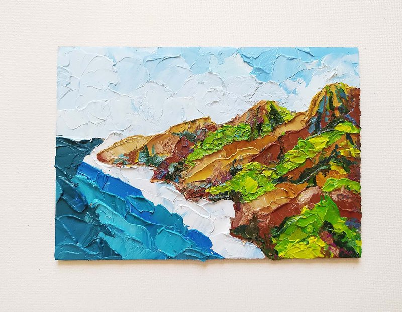 Mountain landscape oil painting impasto original work mountain art see art - 壁貼/牆壁裝飾 - 其他材質 綠色