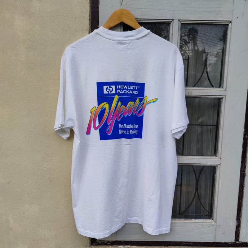 Vintage 90s Hewlett Packard 10 Year The Number one name in printing t shirt - 男 T 恤 - 棉．麻 白色