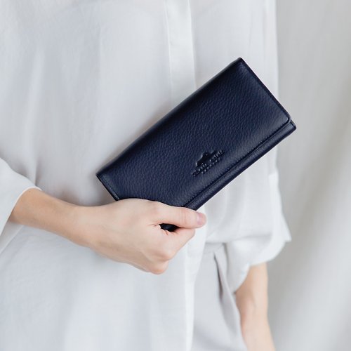 Thesis Crisis POPPY - WOMAN LONG LEATHER WALLET-DARK BLUE/NAVY
