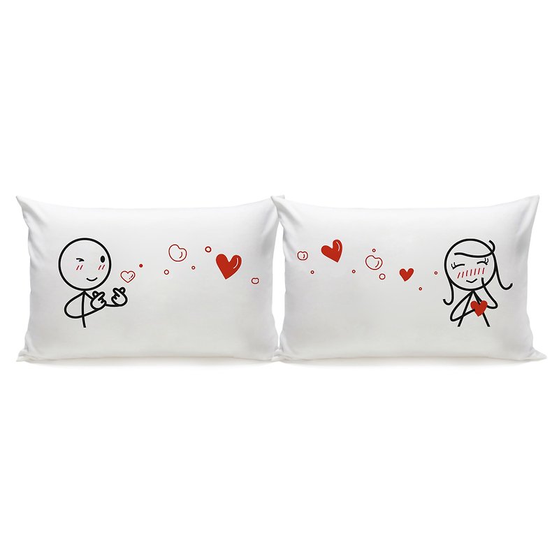 Mini Heart Boy Meets Girl couple pillowcase by Human Touch - หมอน - ผ้าฝ้าย/ผ้าลินิน ขาว
