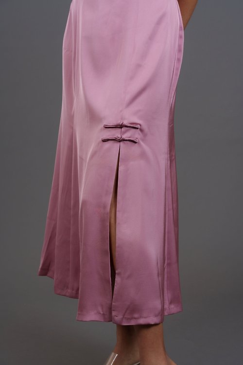 Qipology 中式一字扣半身裙 (粉紅色) | 盤扣 | 現代東方服飾 | 女裝