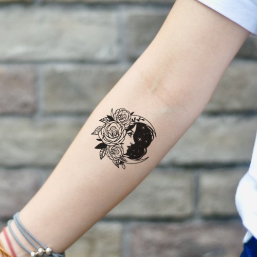 OhMyTat OhMyTat 月亮星星和玫瑰 刺青圖案紋身貼紙 (2 張)