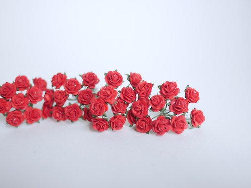 makemefrompaper Paper Flower, DIY 100 pieces mulberry rose size 0.8 cm., red colors.
