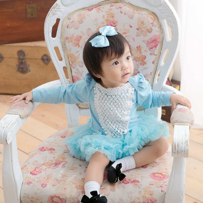 Good day blossoming baby girl chiffon tutu jumpsuit-ice queen (long sleeve) - ชุดทั้งตัว - เส้นใยสังเคราะห์ สีน้ำเงิน