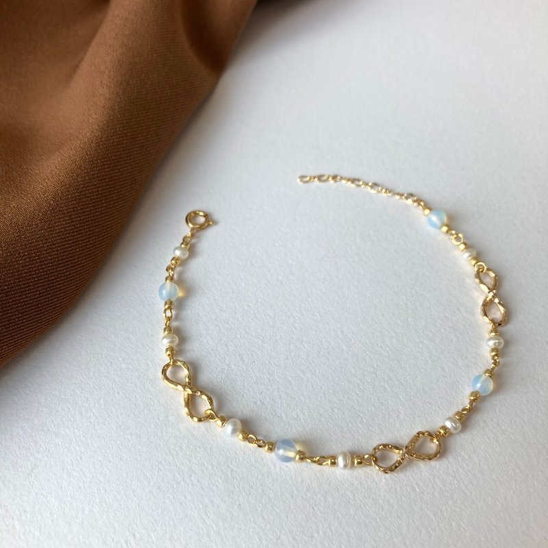 14K Gold Plated Opal with Pearl Infinity Bracelet Bracelet 14KGF - Bracelets - Pearl Gold