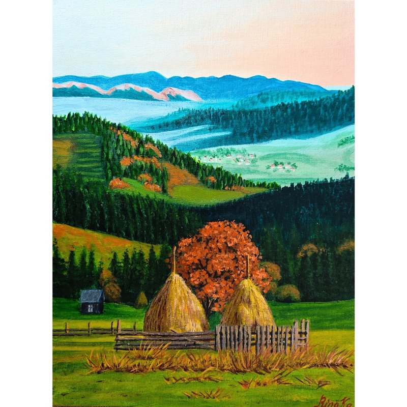 山中乾草堆秋景 原創藝術作品 作者 RinaArtSK - 壁貼/牆壁裝飾 - 其他材質 多色