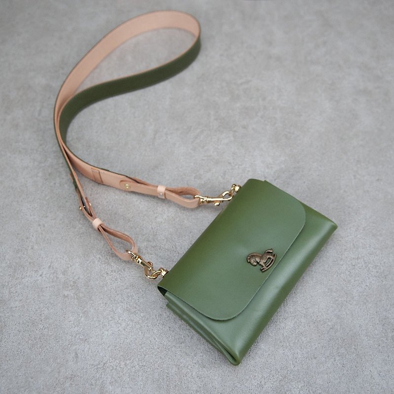 Folding small bag Genuine Leather Shoulder bag - Messenger Bags & Sling Bags - Genuine Leather Green
