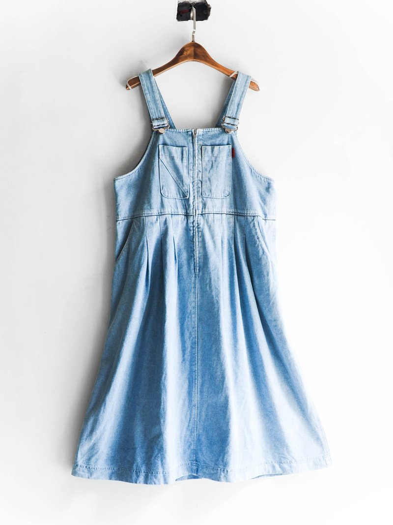 河水山 - 冰雪藍島根冰海之際 古董連身丹寧吊帶長裙 overalls oversize vintage denim - 洋裝/連身裙 - 棉．麻 藍色