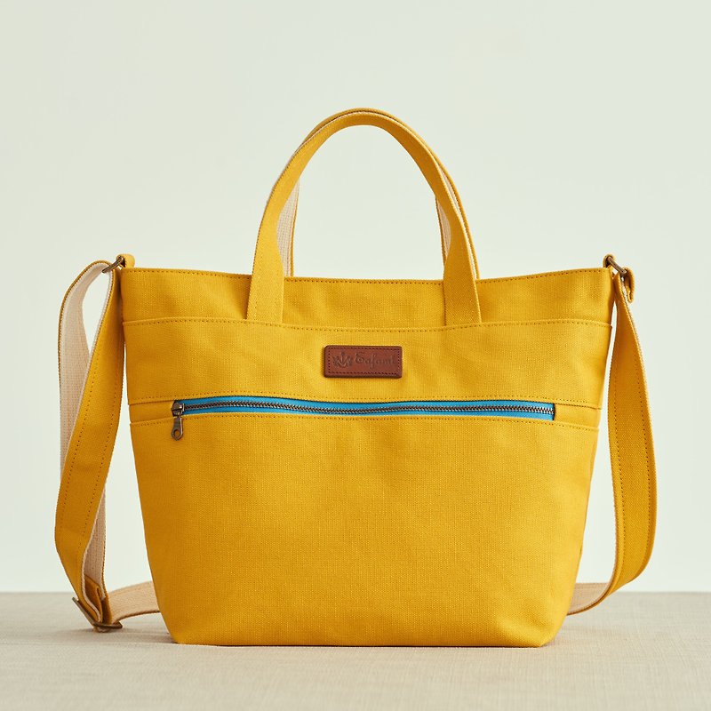 Eafami cotton canvas magnetic buckle tote bag yellow-B (plus size send handmade coin purse) - Handbags & Totes - Cotton & Hemp Yellow