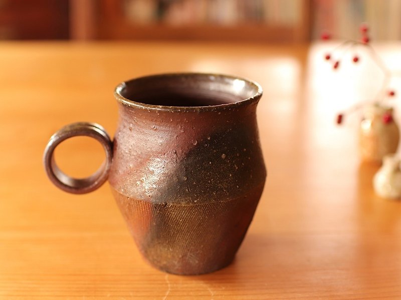 Bizen coffee cup (wild grass) c 9 - 14 - แก้วมัค/แก้วกาแฟ - ดินเผา สีนำ้ตาล
