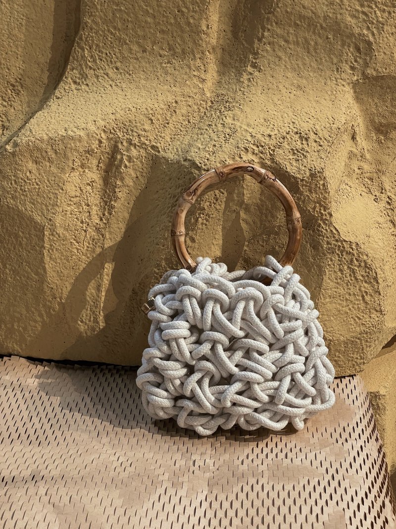 Uthisc by Xishi Linen and Linen Woven Net Bag Bamboo Bag #Mini *Closed Loop Series - Handbags & Totes - Cotton & Hemp White