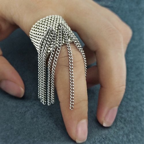 JuJuJewelryShop PDF tutorial bead Wide Chain ring | Jewelry DIY | Weave bead pattern with chain