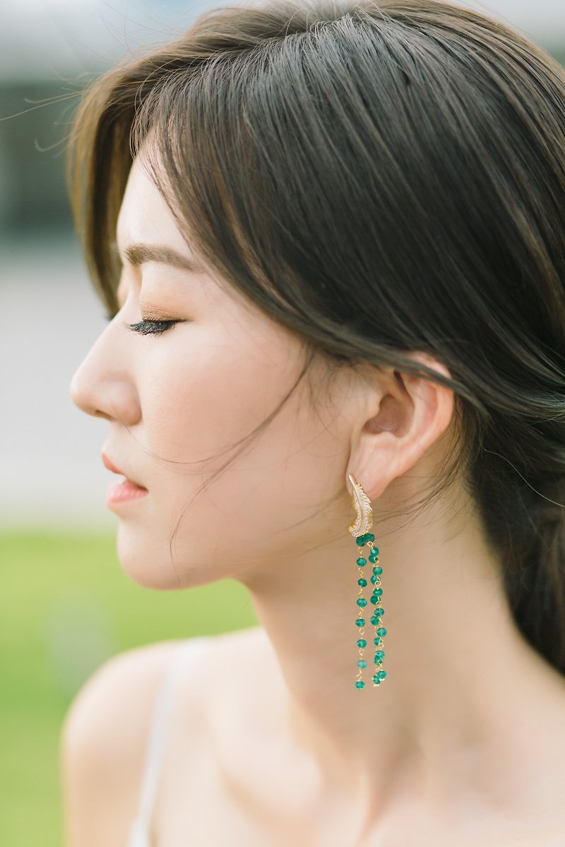 Sumatran tiger green tassel earrings can be customized with Clip-On - Earrings & Clip-ons - Sterling Silver Green