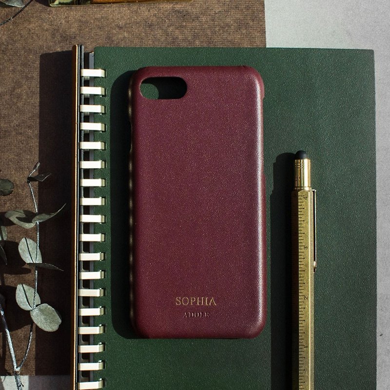 可刻字iPhone 7/8 4.7吋真皮防潑水手機殼-酒紅 - 手機殼/手機套 - 真皮 紅色