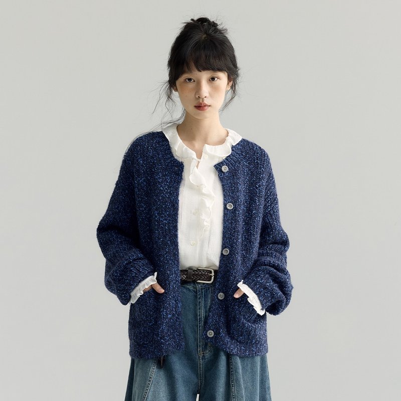 圓領花紗開衫|針織衫|兩色|秋款|Sora-1903 - 女毛衣/針織衫 - 其他人造纖維 多色