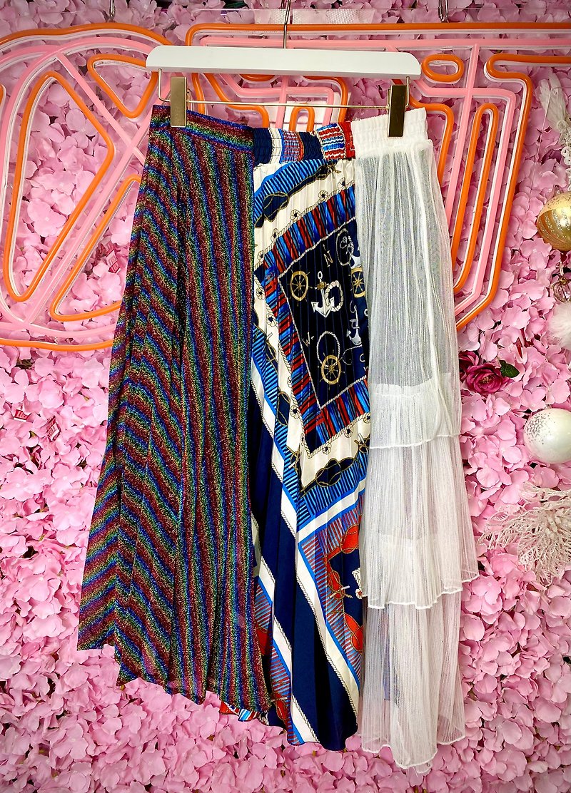 OTT unique • Unique gorgeous stitching multi-directional wear pleated cake skirt - Skirts - Cotton & Hemp Multicolor