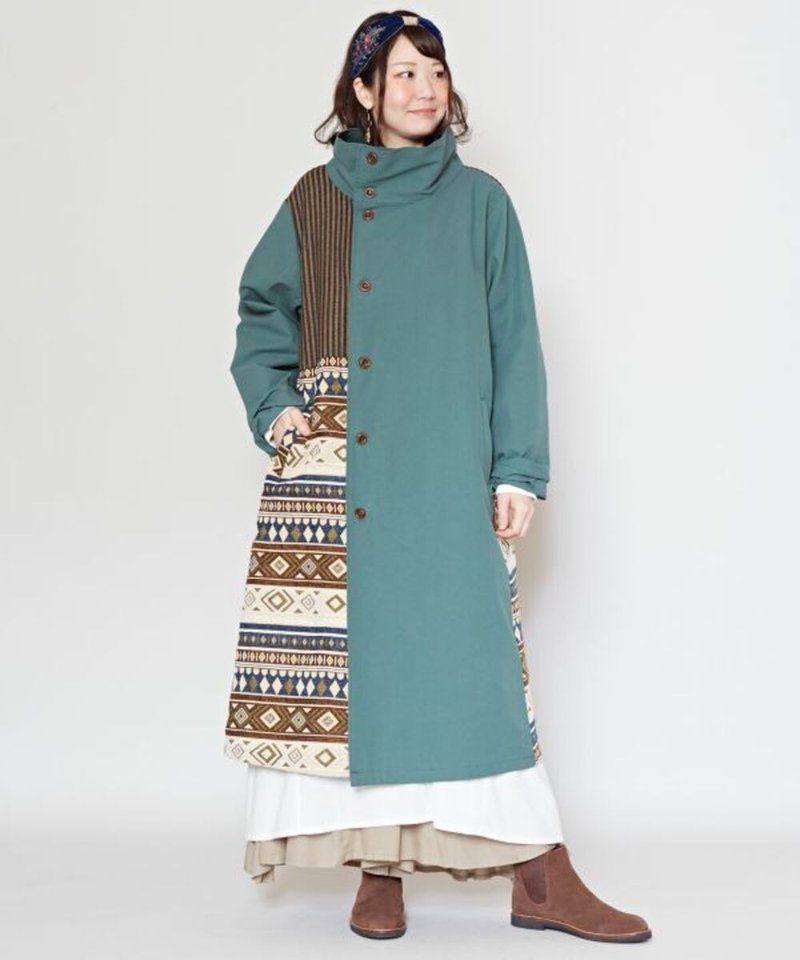 [Popular pre-order] High-collar totem patchwork ethnic style coat with different materials (4 colors) CAA-3319 - เสื้อโค้ทผู้ชาย - วัสดุอื่นๆ 