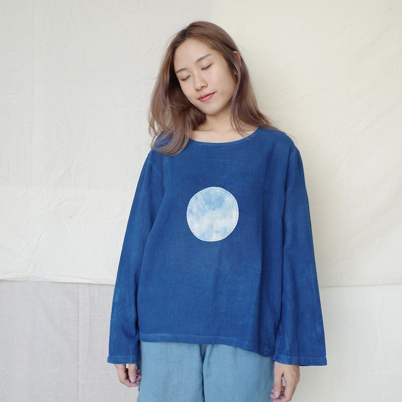 Midnight moon shirt / natural indigo / 100% cotton - 女裝 上衣 - 棉．麻 藍色