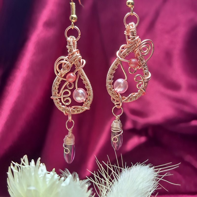 Qimeng Rose Gold beaded earrings - ต่างหู - เครื่องประดับพลอย 