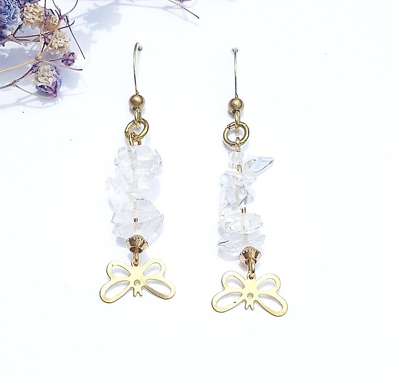 Secret Garden - White Crystal Stone Bronze Earrings Minimalist Geometric Personality Valentine's Day Custom - ต่างหู - ทองแดงทองเหลือง ขาว