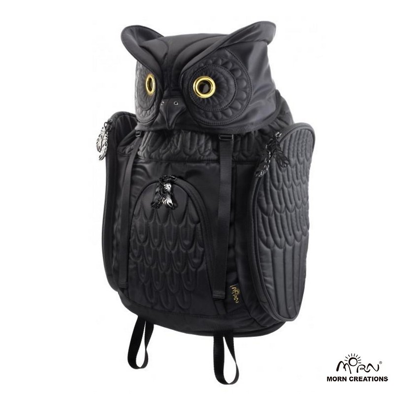 Morn Creations Great Horned Owl Owl Nylon Backpack - Black (XL) - Backpacks - Other Materials Black