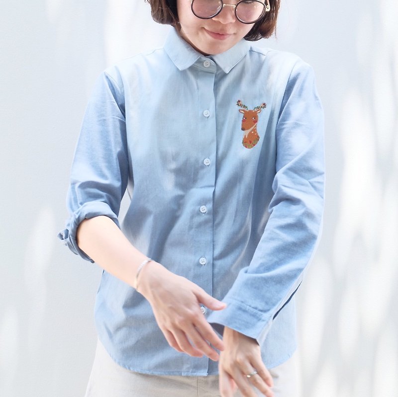 Basic Shirt : light-blue Oxford Jean - 女上衣/長袖上衣 - 其他材質 藍色