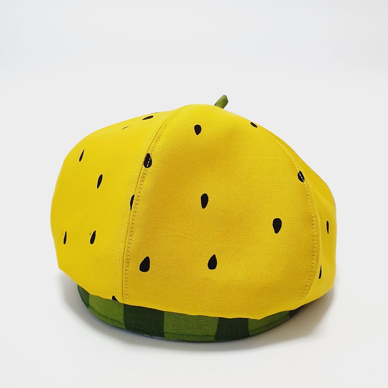 Customers order children's models [HiGh MaLi] beret / Xiaoyu watermelon + watermelon rind / head circumference 52 to 55cm - หมวก - ผ้าฝ้าย/ผ้าลินิน สีเหลือง