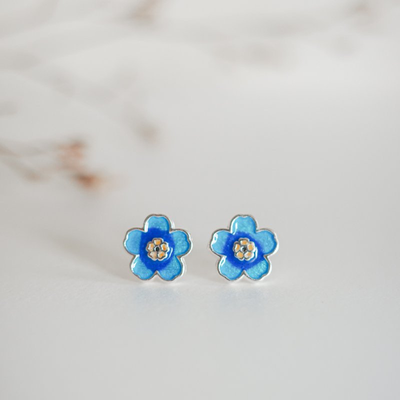 Pinkoi exclusive 925 sterling silver fresh blue flower earrings summer accessories birthday gift box graduation gift - Earrings & Clip-ons - Sterling Silver Silver