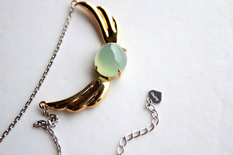 Journal-金探子冰蓝纯天然翠翠(Burmese jade) 18K gold and platinum two-color clavicle necklace - สร้อยคอ - เครื่องเพชรพลอย 