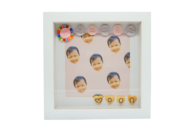 裝飾方形立體相框訂製裝飾畫擺臺立式相架寶寶彌月滿月週歲禮物 - 畫框/相架  - 木頭 白色