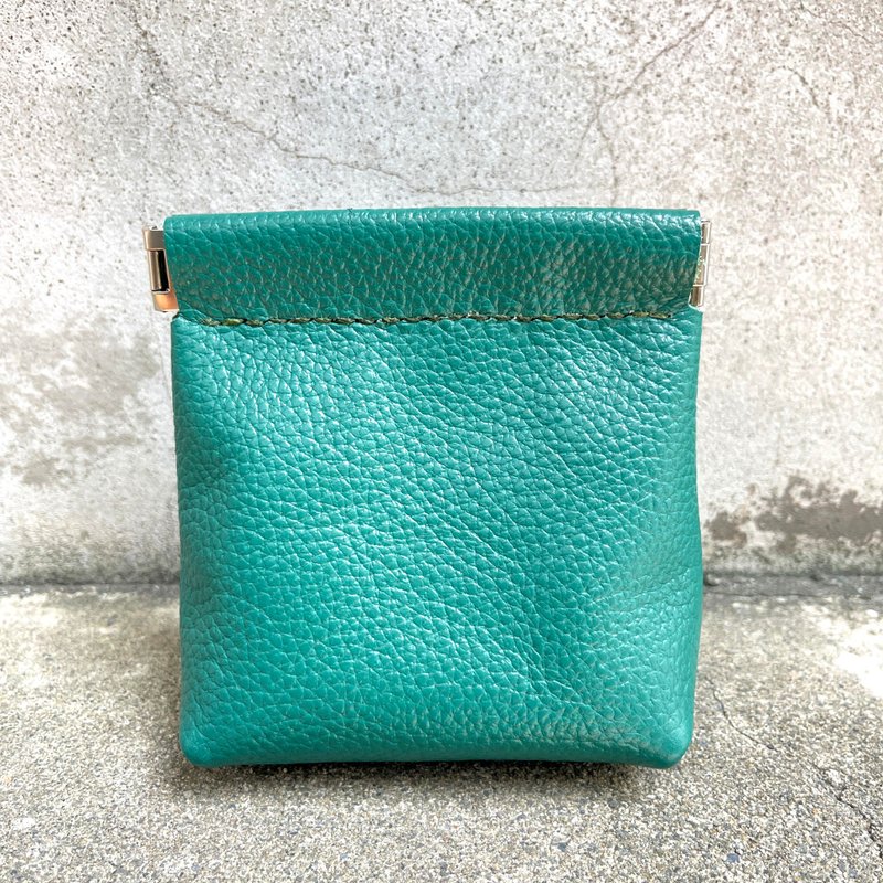 手縫荔枝紋牛皮彈彈口金零錢小物包-郵差綠 生日禮物 交換禮物 - 零錢包/小錢包 - 真皮 綠色