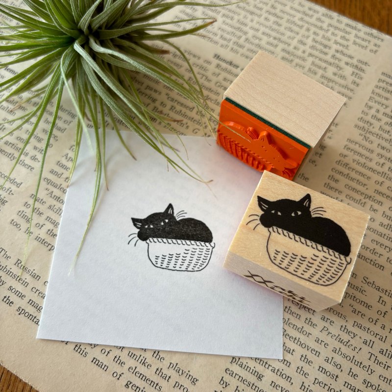 Black cat stamp in a basket - ตราปั๊ม/สแตมป์/หมึก - ยาง 