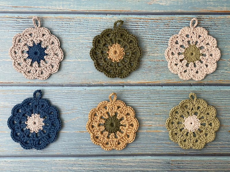 Texture hand-made crochet mat ocean style, forest decoration ore mat ore mat photo props - ของวางตกแต่ง - ผ้าฝ้าย/ผ้าลินิน หลากหลายสี