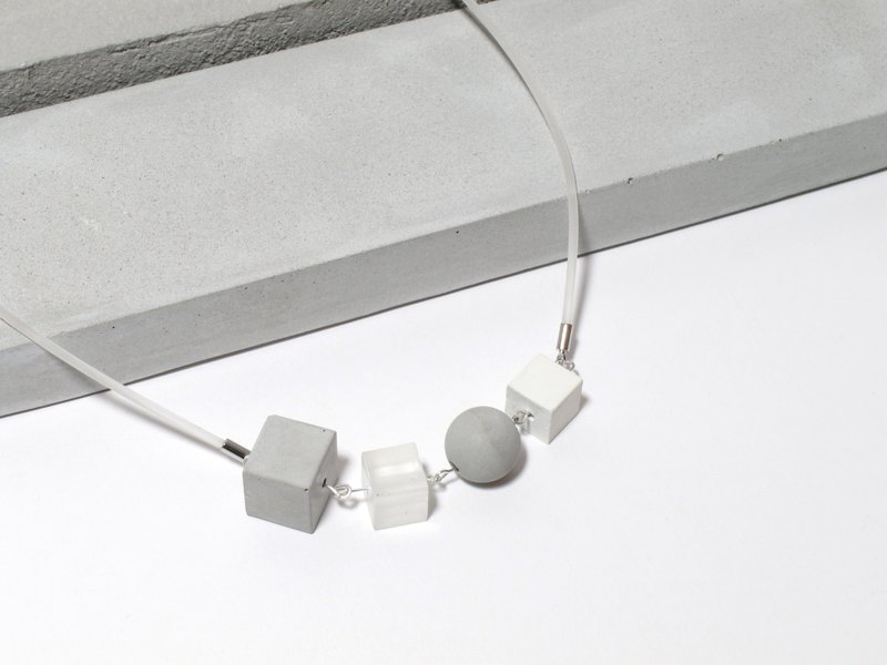 Frosted Collection: Concrete cubes + Concrete sphere + Resin cube + Rubber necklace (FC-003) - Necklaces - Cement Multicolor