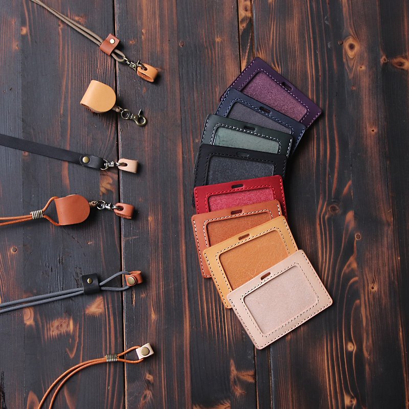 Combination with rope | Double-layer vegetable tanned leather identification card set | GOGORO card set - ID & Badge Holders - Genuine Leather Multicolor
