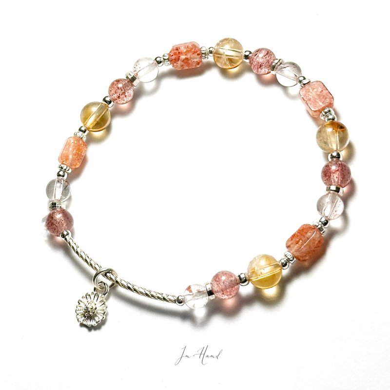 麥稈菊物語-太陽石.草莓晶.黃水晶-純銀設計手鍊 - 手鍊/手環 - 水晶 橘色