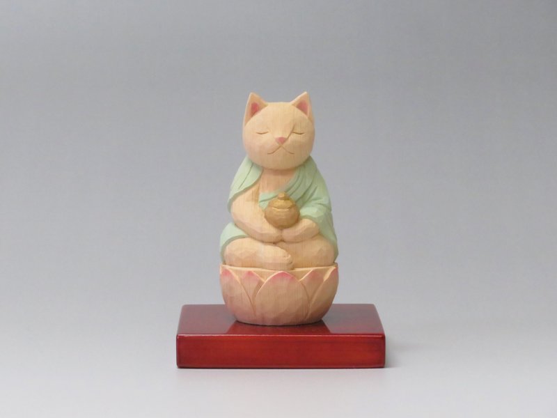 Wood carving Cat Buddha 2010 - Stuffed Dolls & Figurines - Wood Orange