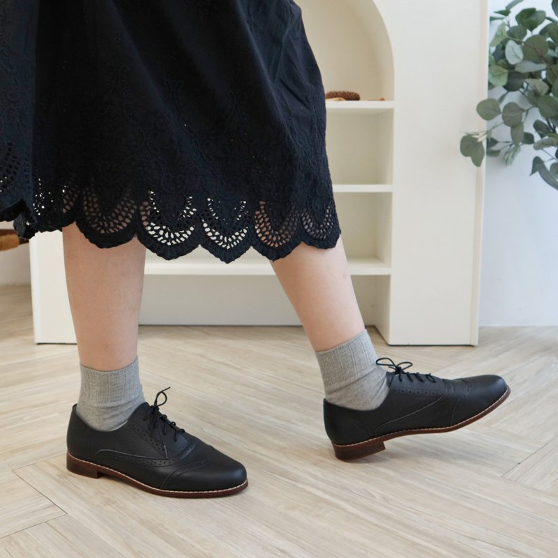 【 Youth Letters】Oxford shoes -black - Women's Oxford Shoes - Genuine Leather Black