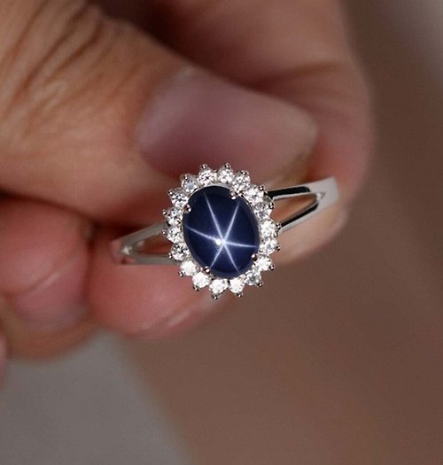 homejewgem 3.28 ct Natural star blue sapphier ring silver sterling size 7.0 free resize