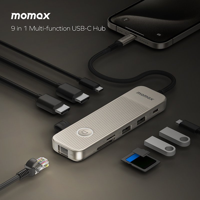Momax 1-Link 9 in 1 multi-funtion USB-C hub DH19 - อุปกรณ์เสริมคอมพิวเตอร์ - โลหะ สีทอง