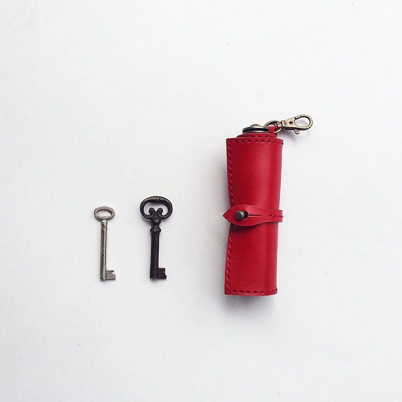 Tochigi leather scroll key case red - กระเป๋าเครื่องสำอาง - หนังแท้ 