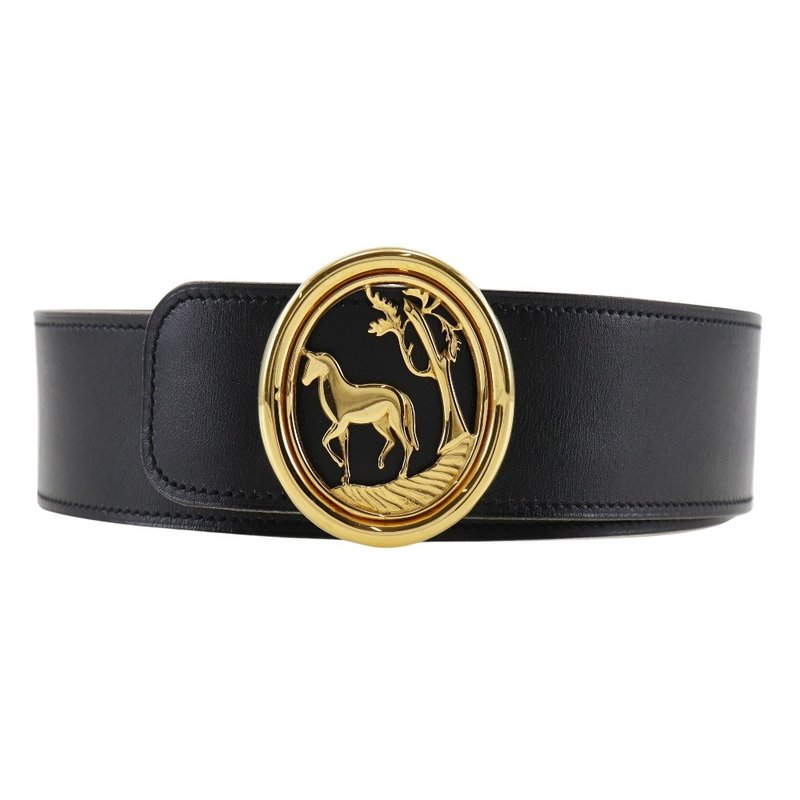 【日本直送】エルメス HERMES ベルト ボックスカーフ × クシュベル  レディース【中古】 - 皮帶/腰帶 - 真皮 黑色