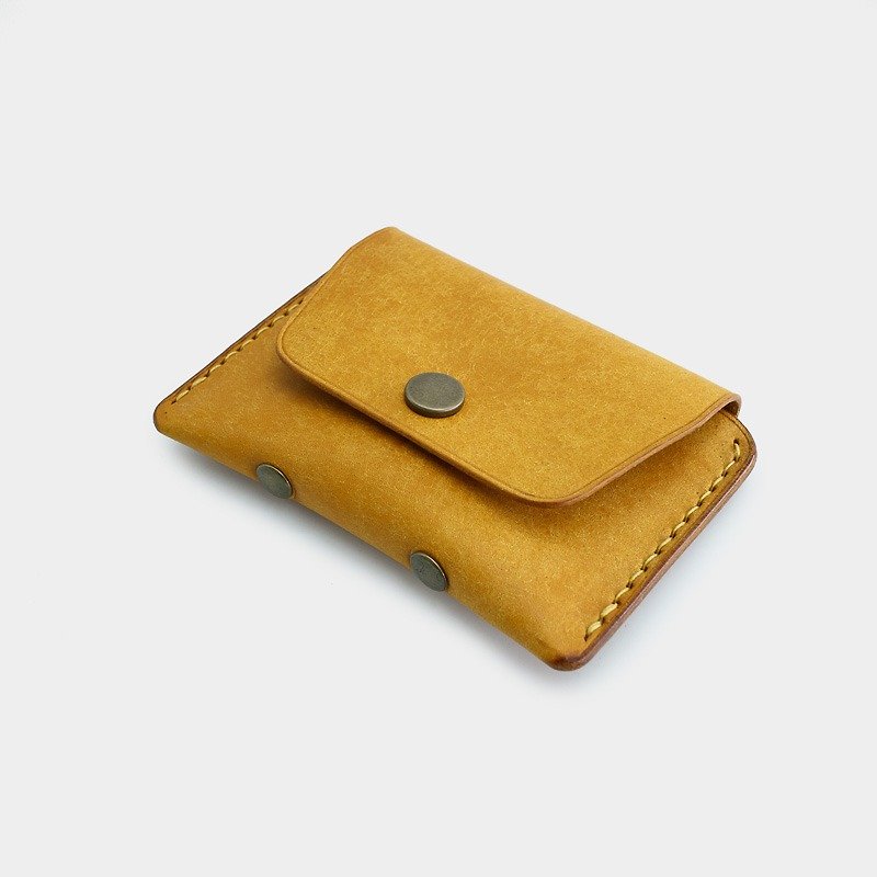RENEW - Coin purse Italian vegetable tanned leather hand-stitched yellow Napoli card pack - Coin Purses - Genuine Leather Yellow