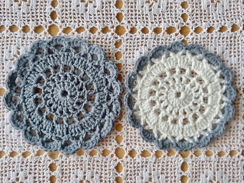 Crochet Coasters for Fika - Grey (2 pcs) - ที่รองแก้ว - ผ้าฝ้าย/ผ้าลินิน สีเทา