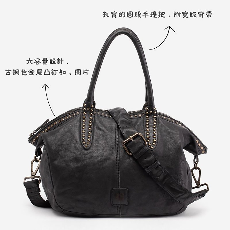 [Spain BIBA]Eugene leather handbag/shoulder bag black - กระเป๋าแมสเซนเจอร์ - หนังแท้ สีดำ