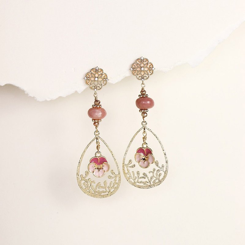 Beauty Peach Blossom Princess Ji Series Dreamy Pink Opal Ear Acupuncture - Earrings & Clip-ons - Gemstone Pink
