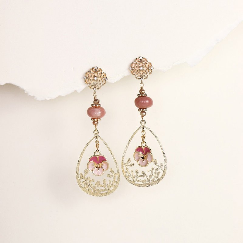 Beauty Peach Blossom Princess Ji Series Dreamy Pink Opal Ear Acupuncture - ต่างหู - เครื่องเพชรพลอย สึชมพู